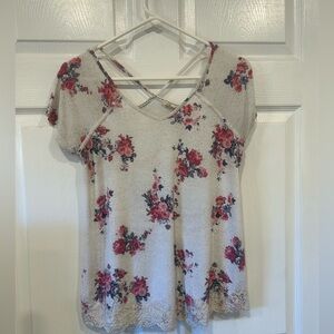 Rewind Cream and Red Floral Short Sleeve Tee